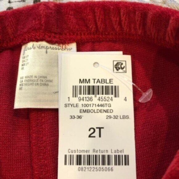 NWT First Impressions Baby Girl Red Velour Leggings 2T - Picture 4 of 4
